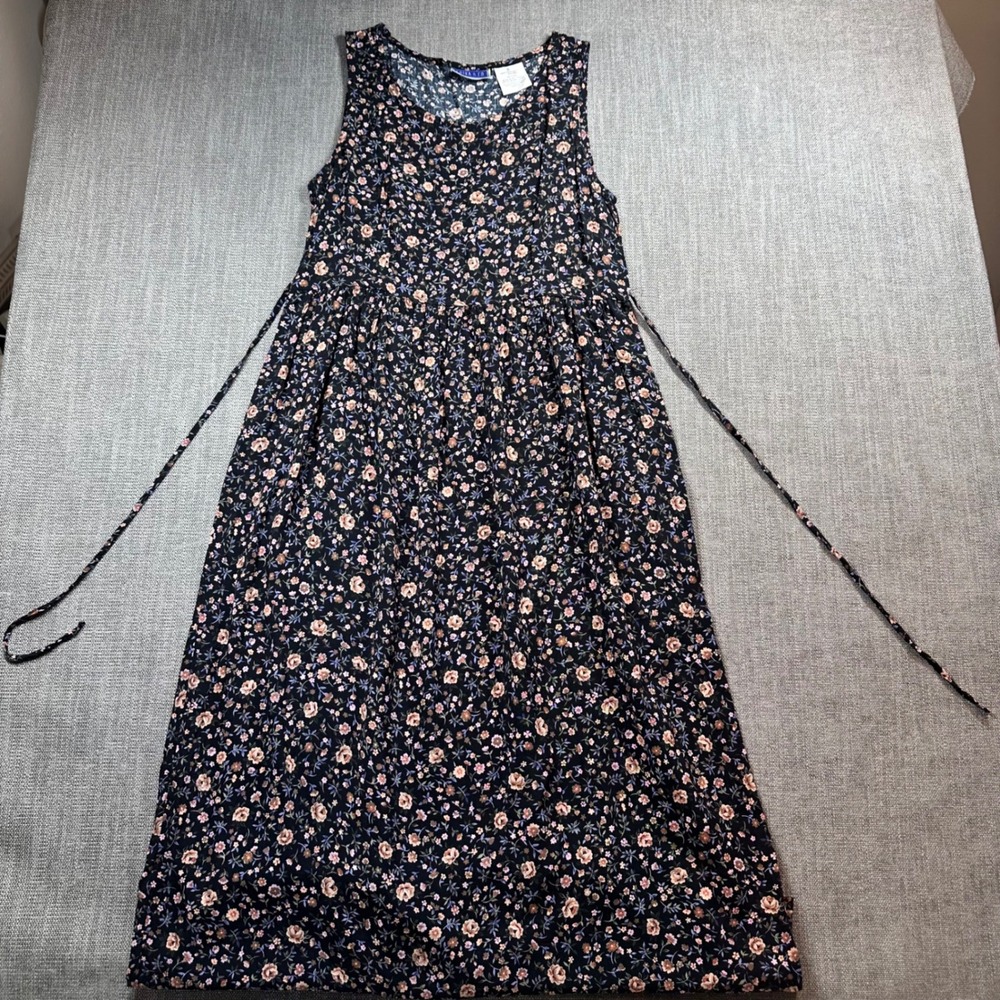 Erika & Co Maxi Dress Womens Small Navy Floral  Rayon Side‎ Tie Boho - Picture 2 of 12